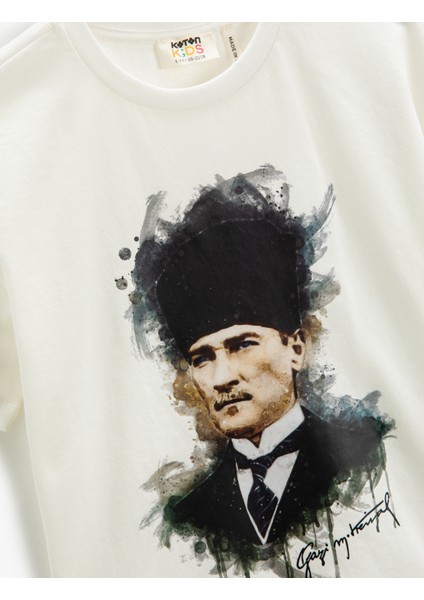 Atatürk Baskılı Tişört Kısa Kollu Bisiklet Yaka Pamuklu modelleri