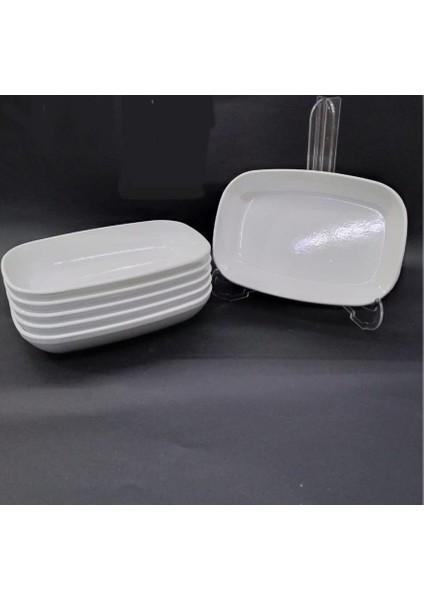 Beyaz Melamin Kayık Orta Boy Salata Tabağı Oval 17 x 12 cm 6'lı