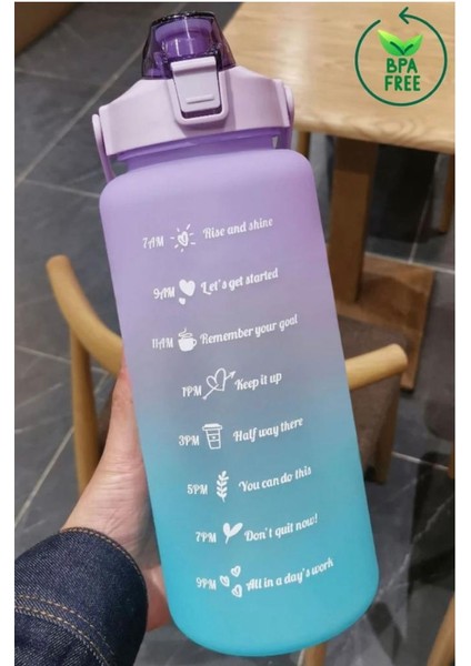 My Pazarım Motivasyonel 2li Pipetli Stickerli Su Matarası Su Şişesi Suluk 2LT+900ML Yavrulu Tritan Su Şişesi Suluk Motivasyonset-