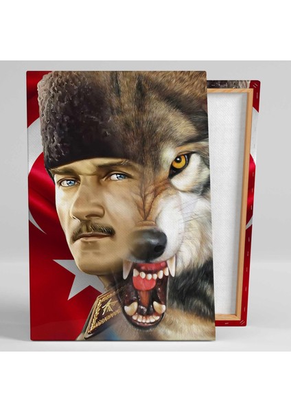Mustafa Kemal Atatürk Asil Kurt Şanlı Türk Bayrağı Kanvas Tablo