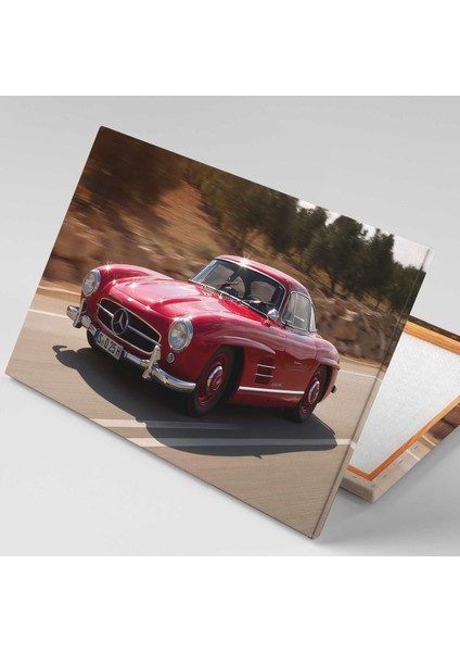 Nostaljik Kırmızı Araba Vintage Old Red Car Kanvas Tablo