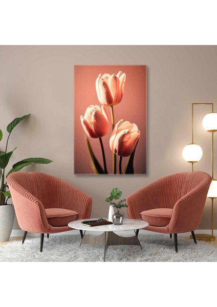 Pembe Lale Pink Tulip Çiçek Doğa Dekoratif Kanvas Tablo