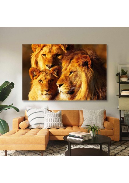Karizma Aslan Ailesi Ormanlar Kralı Kaplan Yavru Aslan Hayvan Kanvas Tablo
