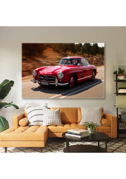 Nostaljik Kırmızı Araba Vintage Old Red Car Kanvas Tablo