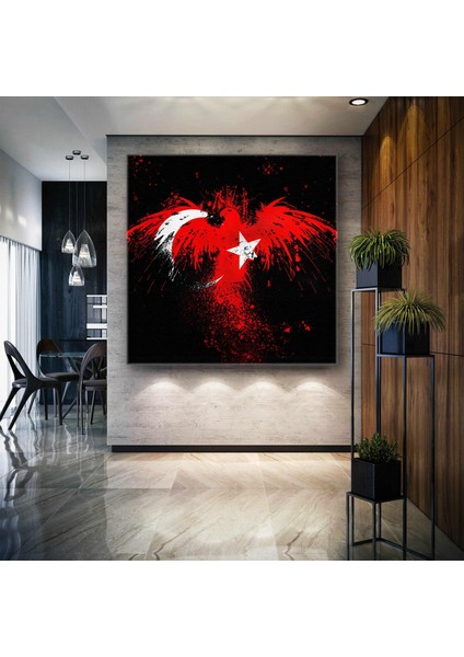 Anadolu Kartalı Türk Bayrağı ve Asil Kartal Hayvan Kanvas Tablo