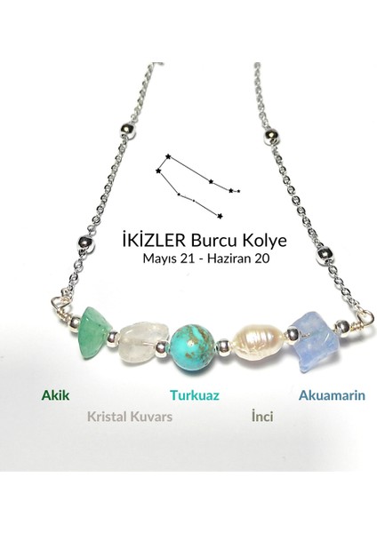İkizler Burcu Doğal Taşlı Kolye 45 cm