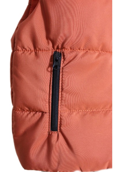 / Turuncu Mat Renk Iki Yan Cepli Dik Yaka Fermuarlı Şişme Yelek indirimleri