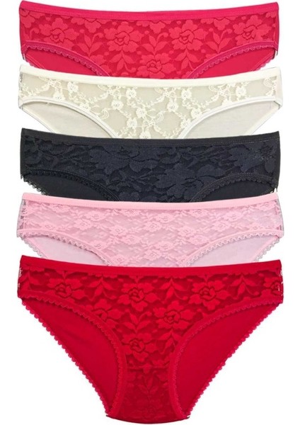 5 Adet Önü Dantelli Transparan Kadın Slip Külot S59