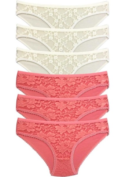 6 Adet Önü Dantelli Transparan Kadın Slip Külot S35