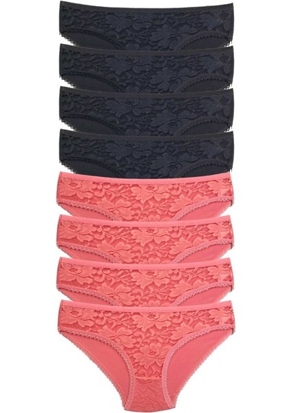 8 Adet Önü Dantelli Transparan Kadın Slip Külot S24