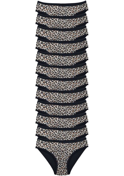 12 Adet Leopar Desenli Likralı Yumuşak Dokulu Kadın Slip Külot