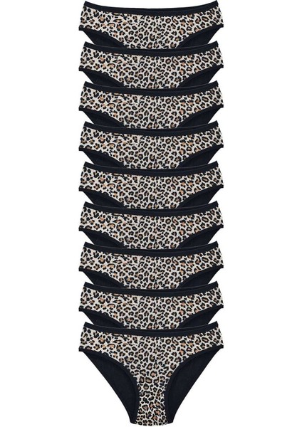 9 Adet Leopar Desenli Likralı Yumuşak Dokulu Kadın Slip Külot