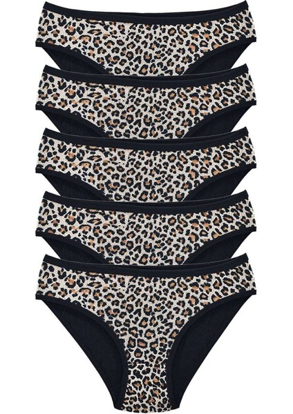 5 Adet Leopar Desenli Likralı Yumuşak Dokulu Kadın Slip Külot