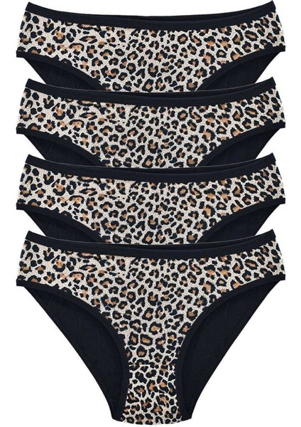 4 Adet Leopar Desenli Likralı Yumuşak Dokulu Kadın Slip Külot