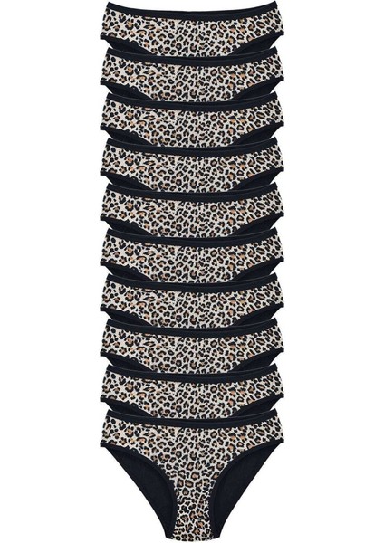 10 Adet Leopar Desenli Likralı Yumuşak Dokulu Kadın Slip Külot