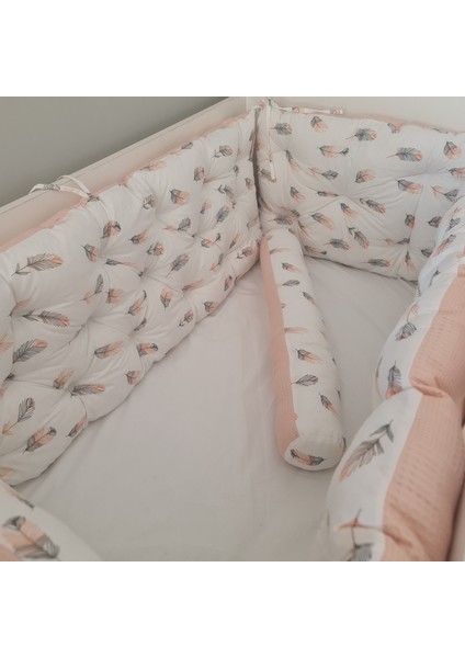 Babynest Dünyası 70X130 Pike Kumaş Beşik 4 Kenar Koruma Takımı Yılan Yastık Hediyeli Kenar Koruma