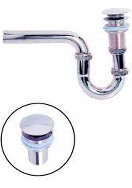 Krom Lavabo Sifonu Basmalı Buton Dahil