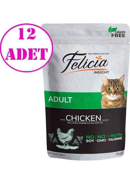 Yaş Kedi Maması Tahılsız Tavuklu 85 gr 12 Ad