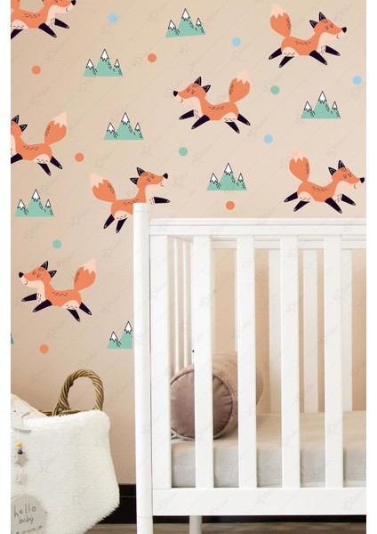 Sevimli Tilki ve Figürler Çocuk Bebek Odası Duvar Sticker Seti