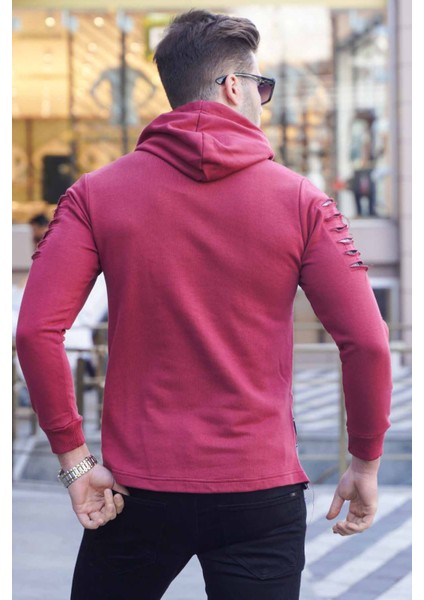 Bordo Yırtık Detaylı Kapüşonlu Sweatshirt 2656 modelleri