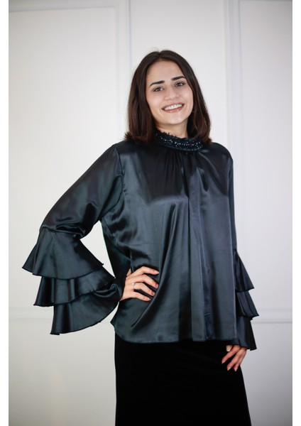 Saten Ispanyol Kol Bluz