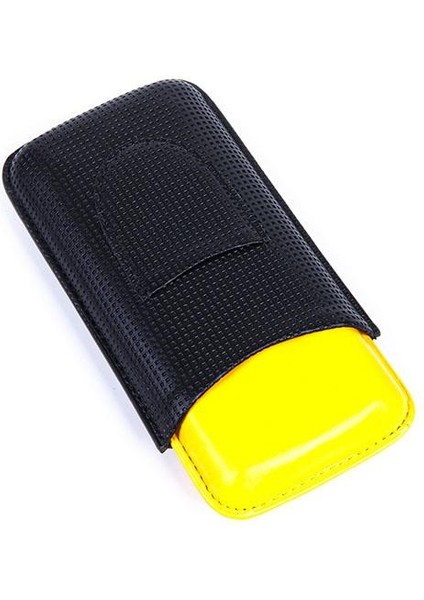 PremiumQuality Pq Siyah - Sarı Üçlü Deri Puro Kılıfı