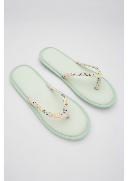 Mint Yeşili Çiçek Desenli Spa Terlik