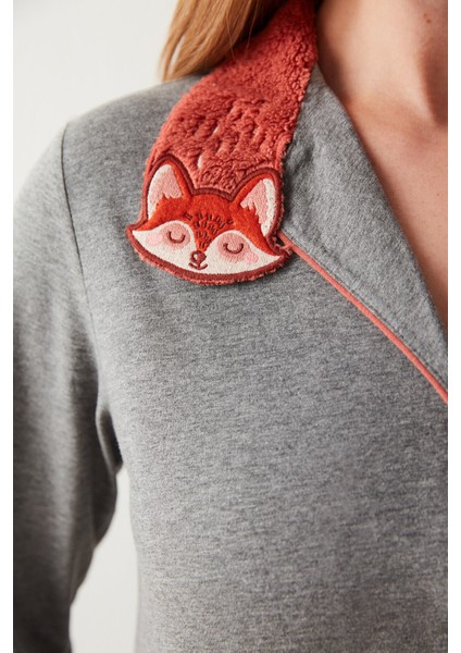 Kırçıllı Gri Cute Fox Pijama Takımı