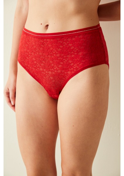 Kırmızı Yüksek Bel Dantelli Slip Külot modelleri