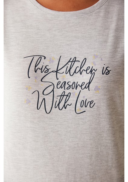 Gri-Siyah With Love Baskılı Pijama Takımı