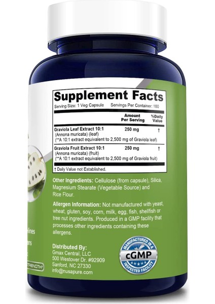 Graviola 5,000 mg 180 Veggie Caps (Non-Gmo, Gluten Free) Supports Respiratory Health And Healthy Immune Function