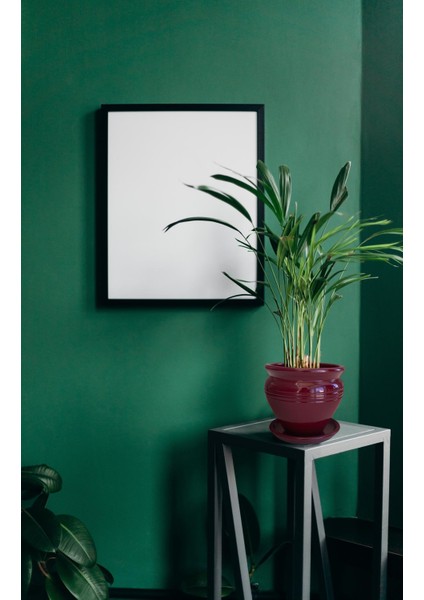 Tabaklı Klasik Bordo Çömlek Saksı 17X17 cm