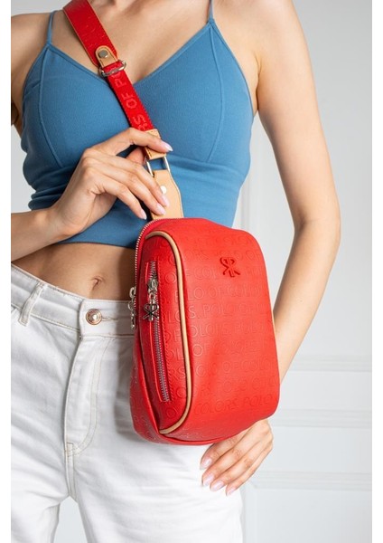 Kırmızı Kadın Çapraz Askılı 4 Gözlü Vücut Çantası Bodybag 25X16CM PBU9001