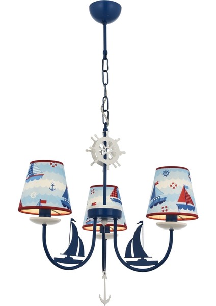 Avonnı AV-1416-BOAT Mavi Boyalı Modern Avize E14 Metal Kumaş 52CM