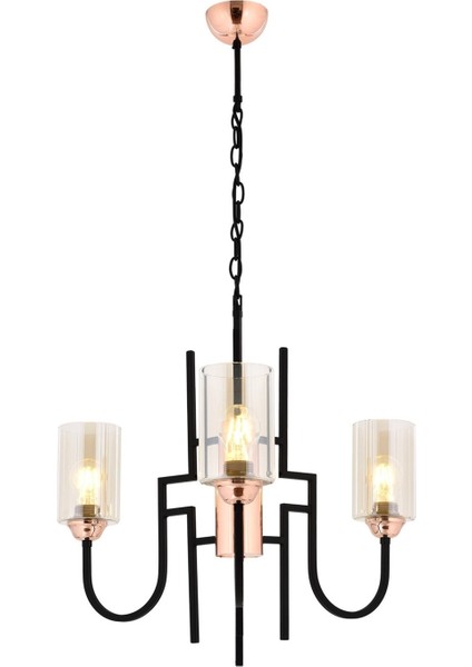 Avonnı AV-4163-3BSY Siyah Boyalı Modern Avize E27 Metal Cam 62CM