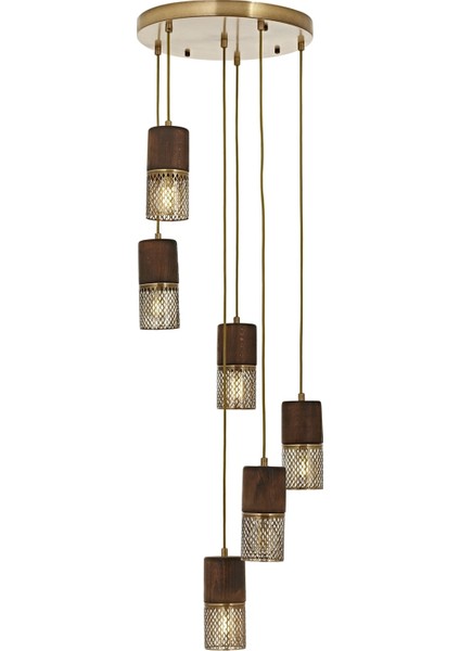 Avonnı AV-60265-6ET Eskitme Kaplama Modern Avize E27 Metal Ahşap 40CM