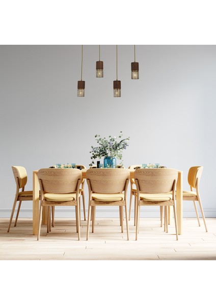 Avonnı AV-60265-4EY Eskitme Kaplama Modern Avize E27 Metal Ahşap 80X9CM