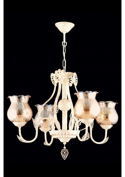 Avonnı AV-65114-4S Krem Ferforje Boyalı Klasik Avize E27 Metal Cam 58CM