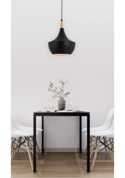 Avonnı AV-4106-A7-BSY Siyah Boyalı Modern Avize E27 Metal Ahşap 40CM fiyatları