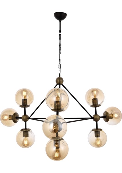 Avonnı AV-60163-10BSY Siyah Boyalı Modern Avize E27 Metal Cam 100CM