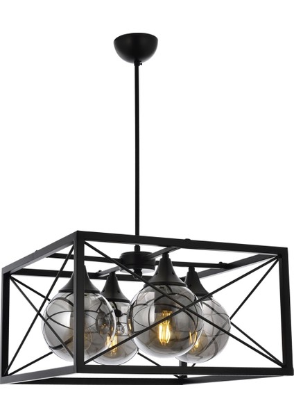 Avonnı AV-60127-4BSY Siyah Boyalı Modern Avize E27 Metal Cam 45CM