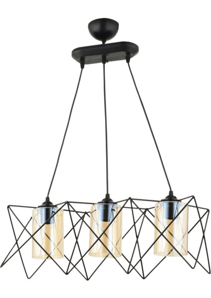 Avonnı AV-65076-3Y-BSY Siyah Boyalı Modern Avize E27 Metal Cam 60X20CM