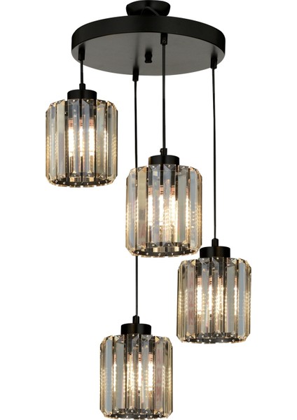 Avonnı AV-65230-4T-BSY Siyah Boyalı Modern Avize E27 Metal Kristal 40CM