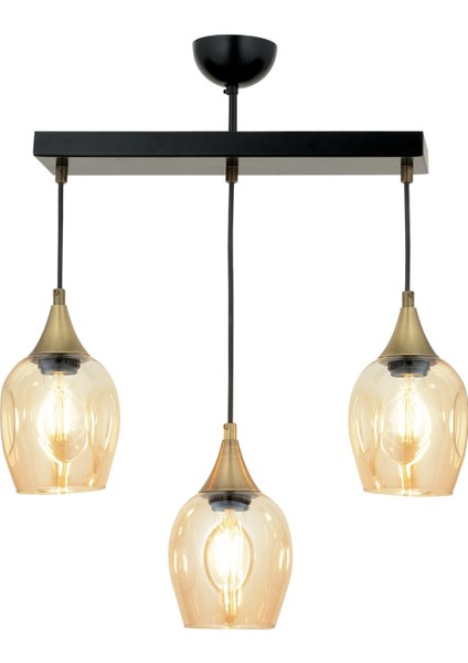 Avonnı AV-65234-3Y-BSY Siyah Boyalı Modern Avize E27 Metal Cam 60X10CM
