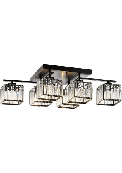 Avonnı AV-60230-6BSY Siyah Boyalı Modern Avize E27 Metal Kristal 80X40CM