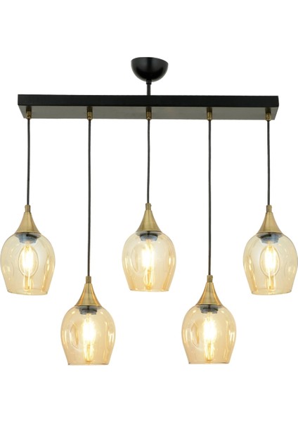 Avonnı AV-65234-5Y-BSY Siyah Boyalı Modern Avize E27 Metal Cam 75X10CM
