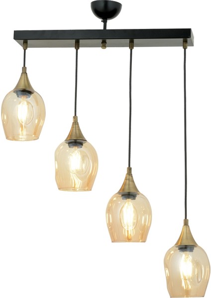 Avonnı AV-65234-4Y-BSY Siyah Boyalı Modern Avize E27 Metal Cam 70X10CM