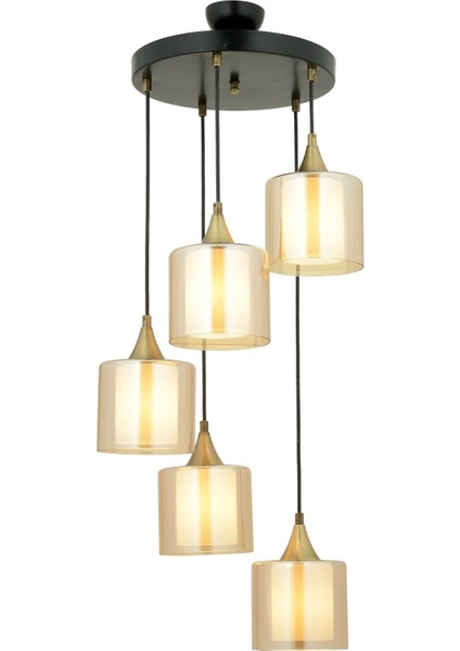 Avonnı AV-65233-5T-BSY-B Siyah Boyalı Modern Avize E27 Metal Cam 40CM