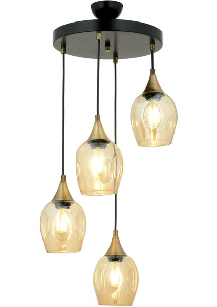Avonnı AV-65234-4T-BSY Siyah Boyalı Modern Avize E27 Metal Cam 40CM