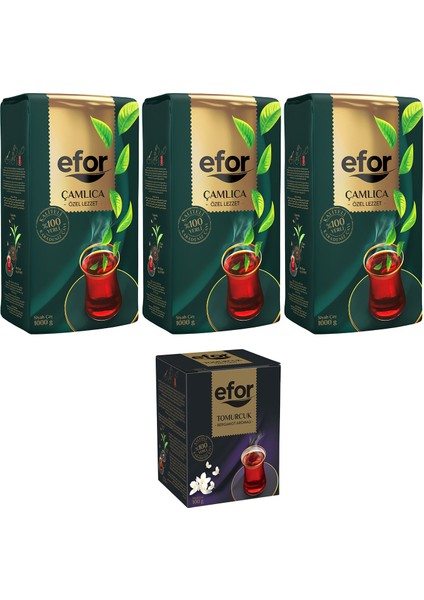 Efor Çay Efor Çamlıca Siyah Dökme Çay 1.000GR x 3 Adet + Tomurcuk Bergamot Aromalı 100GR